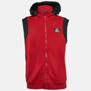 Polo Ralph Lauren Red Printed Cotton Blend Knit Sleeveless Hooded Jacket L