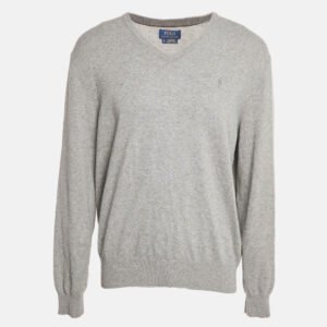 Polo Ralph Lauren Grey Wool Knit V-Neck Sweater XL
