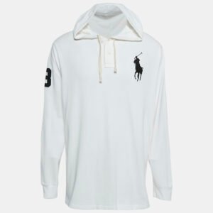 Polo Ralph Lauren White Logo Embroidery Cotton Pique Hoodie XL