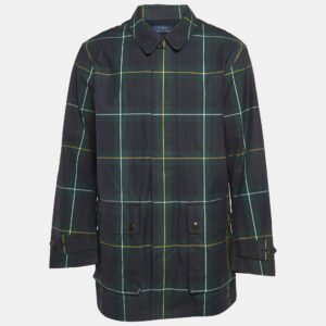 Polo Ralph Lauren Navy Blue/Green Plaid Cotton Beaufort Walking Coat L