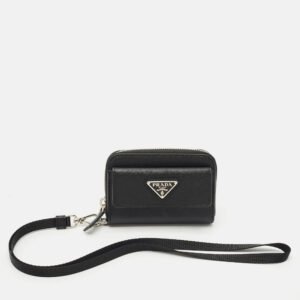 prada black saffiano leather coin purse