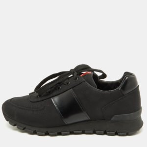Prada Sport Black Canvas and Leather Low Top Sneakers Size 39