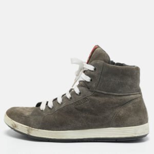 Prada Sport Grey Suede Leather High Top Sneakers Size 45