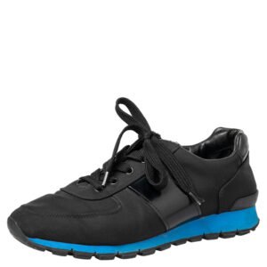 Prada Sport Black Canvas And Leather Low Top Sneakers Size 42