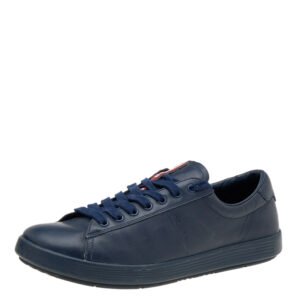 Prada Sport Blue Leather Low Top Sneakers Size 41.5