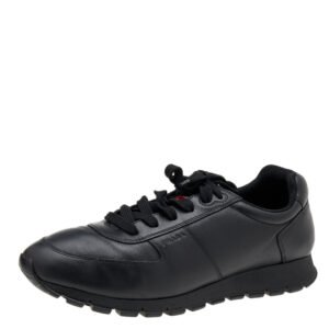 Prada Sport Black Leather Low Top Sneakers Size 43.5