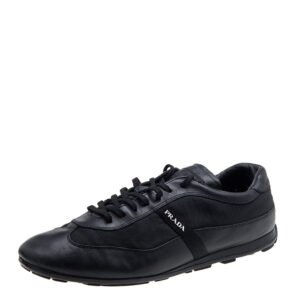 Prada Sport Black Leather And Nylon Low Top Sneakers Size 44
