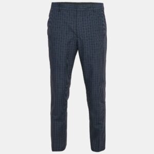 Prada Blue Checked Wool Regular Fit Trousers L