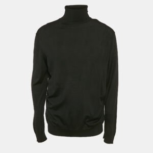 luxury-men-prada-used-clothes-p1117422-001 Prada Black Logo Intarsia Wool Knit High Neck Sweater XXL