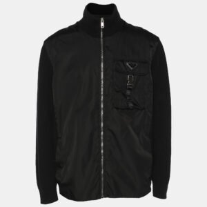 Prada Black Re-Nylon and Virgin Wool Zip Jacket XXL