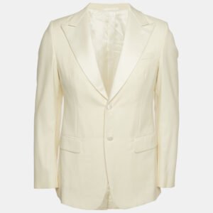 Prada Cream Satin Trim Collar Wool Regular Fit Blazer M