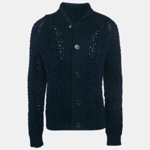 prada navy blue wool knit buttoned cardigan xl