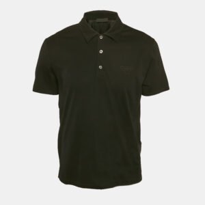Prada Black Logo Embroidered Cotton Polo T-Shirt XL