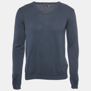 Prada Navy Blue Cotton V-Neck Jumper M