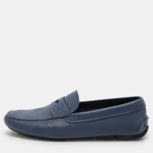Prada Blue Saffiano Leather Penny Loafers Size 41.5