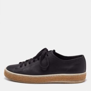 Prada Sport Black Perforated Leather Lace Up Sneakers Size 42.5