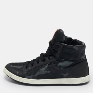 Prada Tricolor Leather And Fabric Camouflage High Top Sneakers Size 44