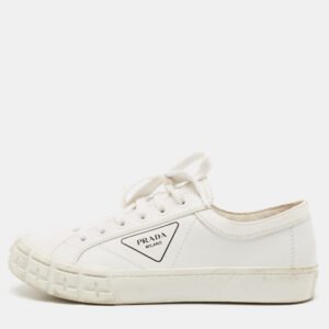 Prada White Leather Cassetta Wheel Sneakers Size 40.5