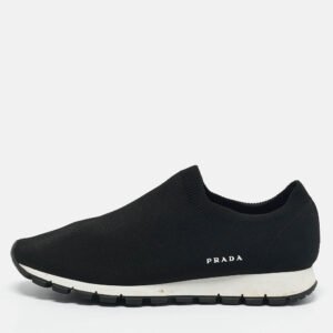 Prada Black Knit Fabric Slip On Sneakers Size 40.5