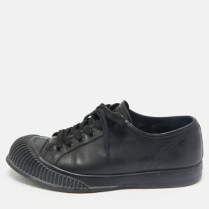 Prada Black Leather Lace Up Sneakers Size 42.5