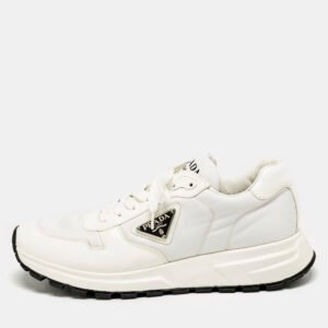 Prada White Leather and Nylon Prax 01 Sneakers Size 41