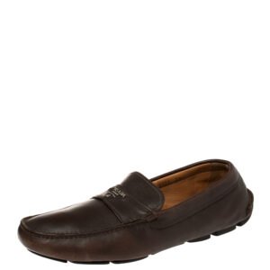 Prada Brown Leather Slip On Loafers Size 41.5