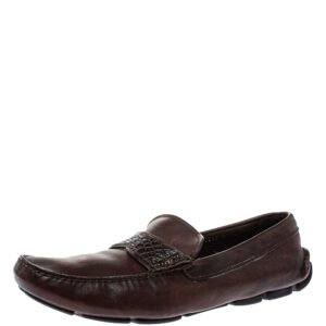 Prada Brown Croc And Leather  Slip On  Loafers Size 44.5