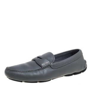 Prada Grey Leather Slip On  Loafers Size 41