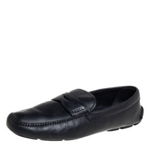 Prada Black Leather Slip On Loafers Size 44