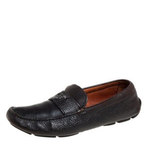 Prada Dark Brown Leather Slip On Loafers Size 41