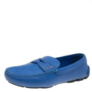 Prada Blue Leather Slip On Loafers Size 41
