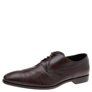 Prada Dark Brown Leather Lace Up Loafers Size 41.5