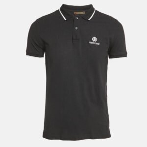 Roberto Cavalli Black Logo Embroidered Pique Polo T-Shirt M