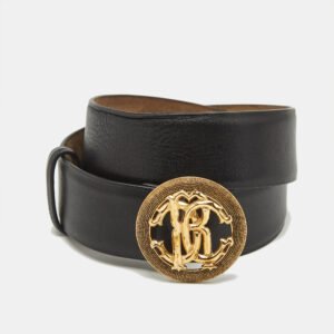 Roberto Cavalli Black Leather RC Logo Round Belt 90CM