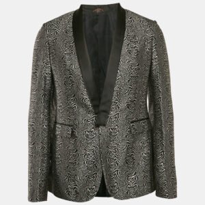 Roberto Cavalli Black/Grey Patterned Silk Single Breasted Blazer M