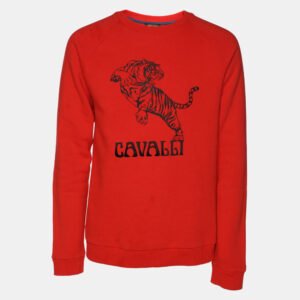 Roberto Cavalli Orange Cotton Knit Blend Tiger Print Sweatshirt L