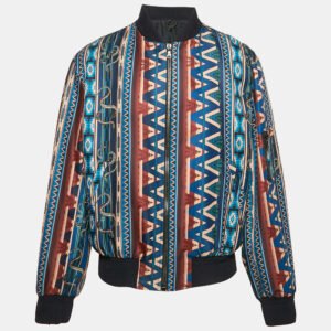 Roberto Cavalli Blue Printed Crepe Zip-Up Jacket XXXL