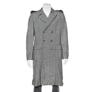 Roberto Cavalli Grey Wool Herringbone Double Breasted Coat XL
