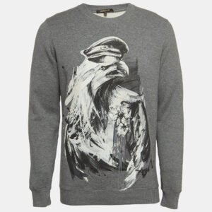 Roberto Cavalli Grey Eagle Print Cotton Knit Sweatshirt S