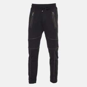 Robert Cavalli Black Cotton Knit Embellished Track Pants L