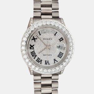 Rolex Custom Silver 5.8ct Diamonds White Gold President Day-Date 118239 Automatic Men's Wristwatch 36mm