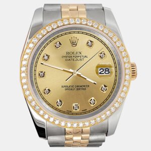 Rolex Custom Champagne 1.1ct Diamonds 18K Yellow Gold Stainless Steel Datejust  Automatic Men's Wristwatch 36mm