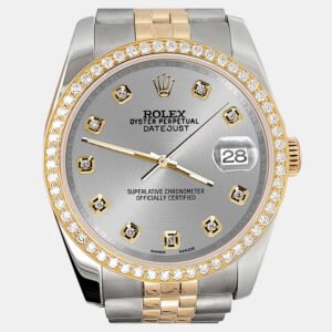 Rolex Custom Silver 1.1ct Diamonds 18K Yellow Gold Stainless Steel Datejust  Automatic Men's Wristwatch 36mm