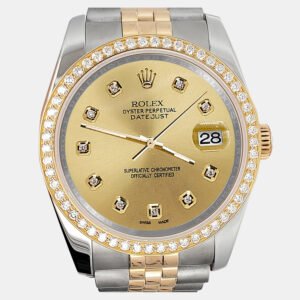 Rolex Custom Champagne 1.1ct Diamonds 18K Yellow Gold Stainless Steel Datejust  Automatic Men's Wristwatch 36mm