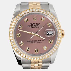 Rolex Custom Salmon 1.1ct Diamonds 18K Yellow Gold Stainless Steel Datejust  Automatic Men's Wristwatch 36mm