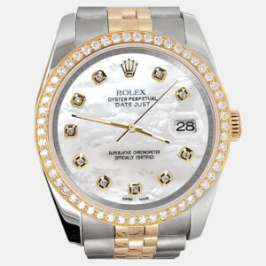 Rolex Custom White 1.1ct Diamonds 18K Yellow Gold Stainless Steel Datejust  Automatic Men's Wristwatch 36mm