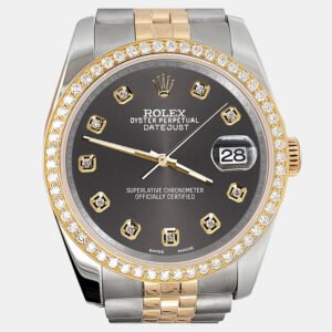 Rolex Custom Rhodium Gray 1.1ct Diamonds 18K Yellow Gold Stainless Steel Datejust  Automatic Men's Wristwatch 36mm