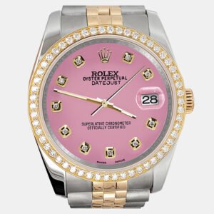 Rolex Custom Hot Pink 1.1ct Diamonds 18K Yellow Gold Stainless Steel Datejust  Automatic Men's Wristwatch 36mm