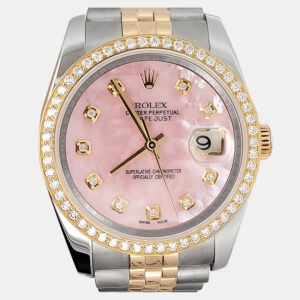 Rolex Custom Pink 1.1ct Diamonds 18K Yellow Gold Stainless Steel Datejust  Automatic Men's Wristwatch 36mm