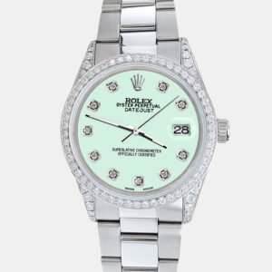 Rolex Custom Light Malachite 1.95ct Diamonds Stainless Steel Datejust  Automatic Men's Wristwatch 36mm